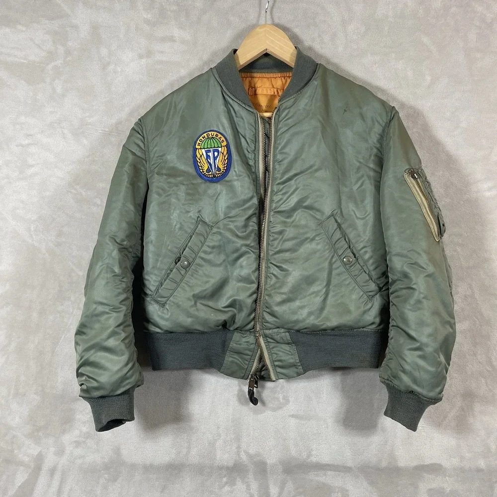 VTG 60s USAF MA-1 Reversible Bomber Jacket Mens Small 1964 Patches *READ*